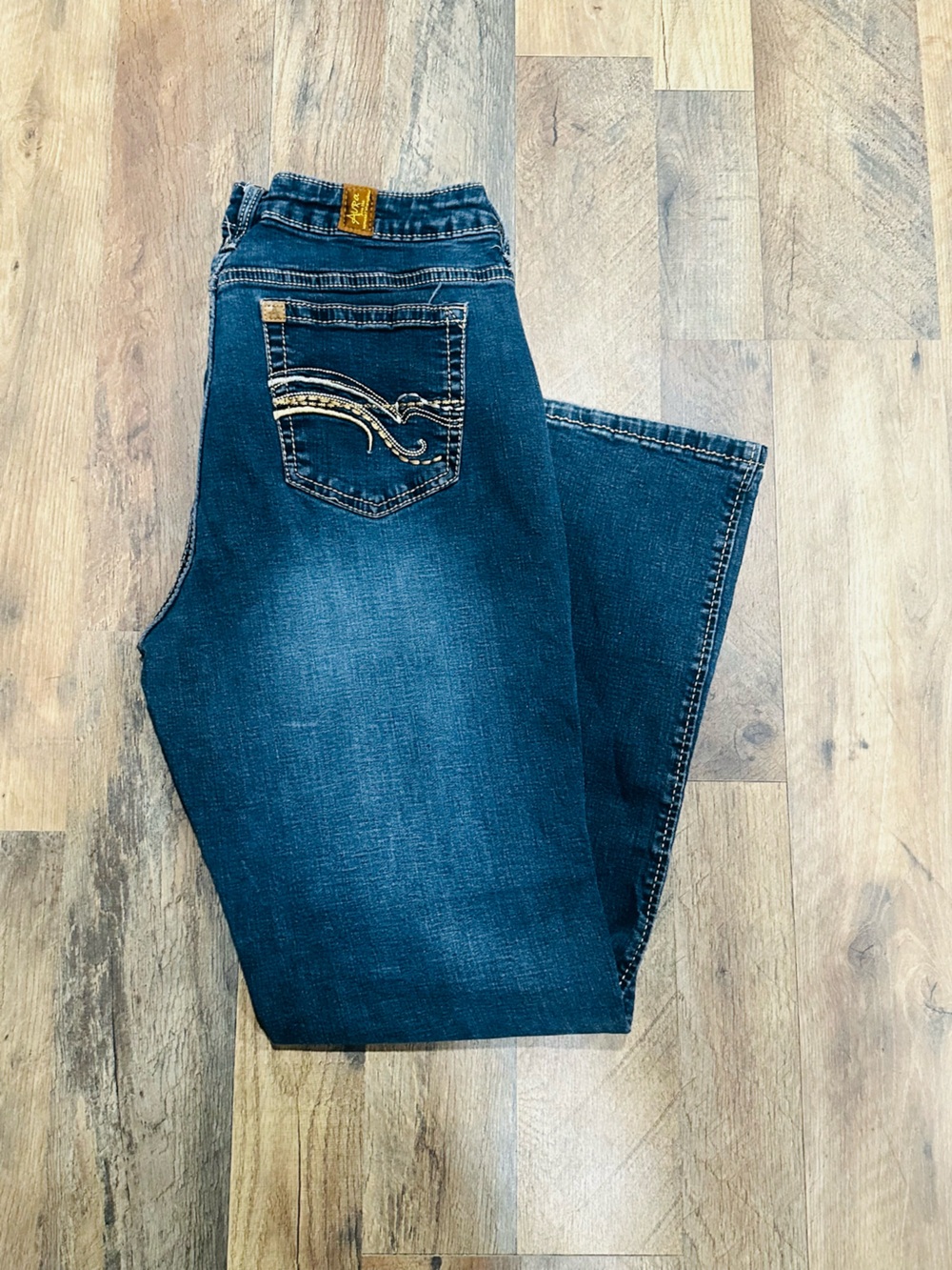 Wrangler aura Womens Dark Blue Bootcut Jeans with Embroidered Back Pocket